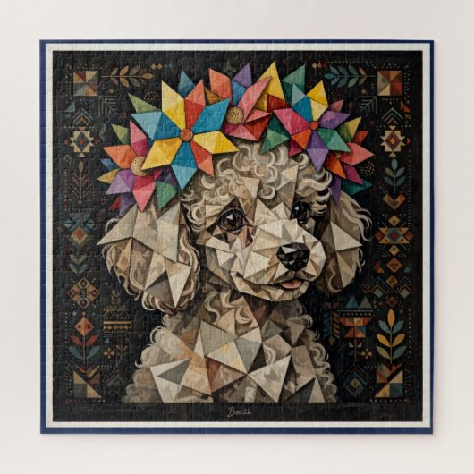 Boho Bloemrijke Poodle Puzzel (Verticaal)