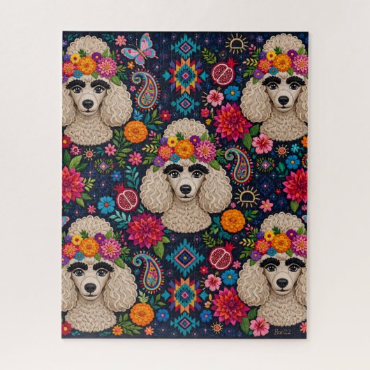 Boho Bloemrijke Poodle Puzzel (Verticaal)