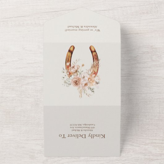 Boho Bloemrijke Westerse Bruiloft All In One Uitnodiging (Buitenkant)