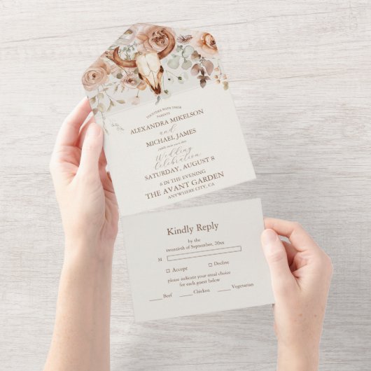 Boho Bloemrijke Westerse Bruiloft All In One Uitnodiging (Afscheurbaar)