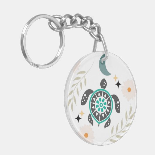 Boho Bloemschildpad Acryl Sleutelhanger – Natuur-I (Voorkant Links)