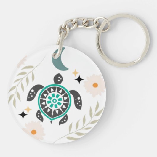 Boho Bloemschildpad Acryl Sleutelhanger – Natuur-I (Achterkant)