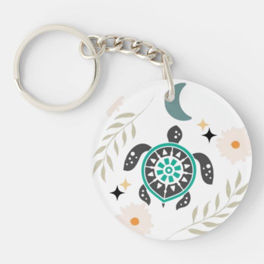 Boho Bloemschildpad Acryl Sleutelhanger – Natuur-I (Voorkant)