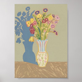 Boho bloemstilleven met blauwe schaduw Modern Fol Poster