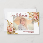 Boho Bloemstuk Aangepaste Foto Afstudeer Dankjewel Bedankkaart (Voorkant)
