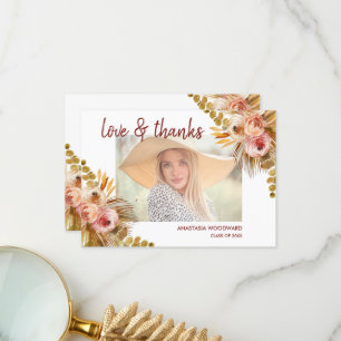 Boho Bloemstuk Aangepaste Foto Afstudeer Dankjewel Bedankkaart