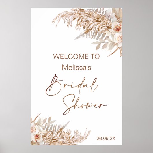 Boho bloemstuk met Pampas varen Welkom Bruidsmeisj Poster (Voorkant)