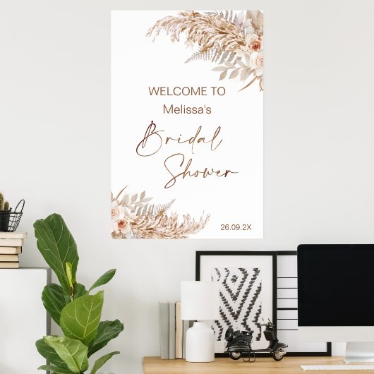 Boho Bloemstuk met Pampas Varens Welkom Bruidsborr Poster (Thuiskantoor)