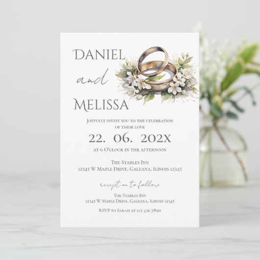 Boho bloemstuk met ring Trouw  Kaart (Staand voorkant)