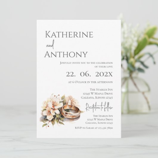 Boho bloemstuk met ring Trouwen Kaart (Staand voorkant)