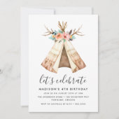 Boho Bloemstuk Teepee | Uitnodiging verjaardagsfee (Voorkant)