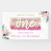 Boho Bloemstuk Wilde Eerste Verjaardagsfeestje voo Spandoek (Horizontaal)