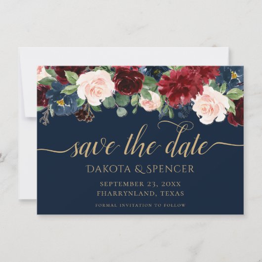 Boho Bloemstukken | Donker Landelijk Navyblauw en Save The Date (Voorkant)