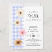 Boho Bloesem Blauw Gingham Baby Jongensdouche Kaart (Voorkant)