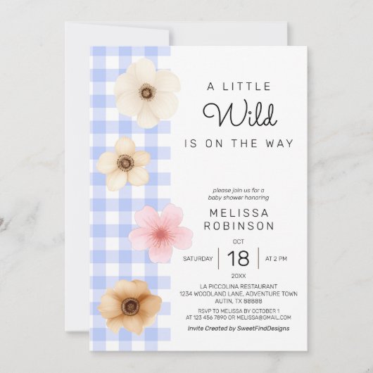 Boho Bloesem Blauw Gingham Baby Jongensdouche Kaart (Voorkant)