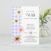 Boho Bloesem Blauw Gingham Baby Jongensdouche Kaart (Staand voorkant)