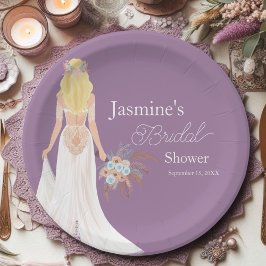 Boho Blond Haar Bruid Met Bloemen Papieren Bordje