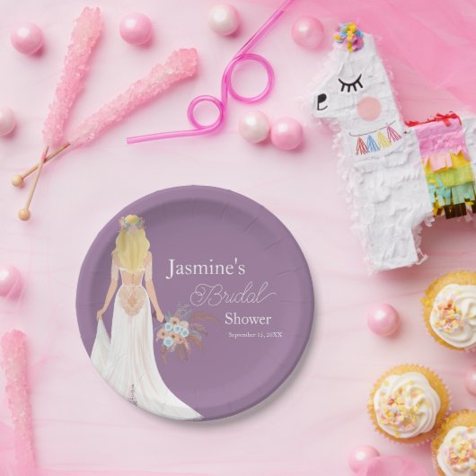 Boho blond haar bruid met bloemen papieren bordje (Feest)