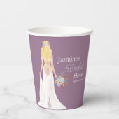 Boho-blonde bruid met bloemen in haar haar papieren bekers (Achterkant)