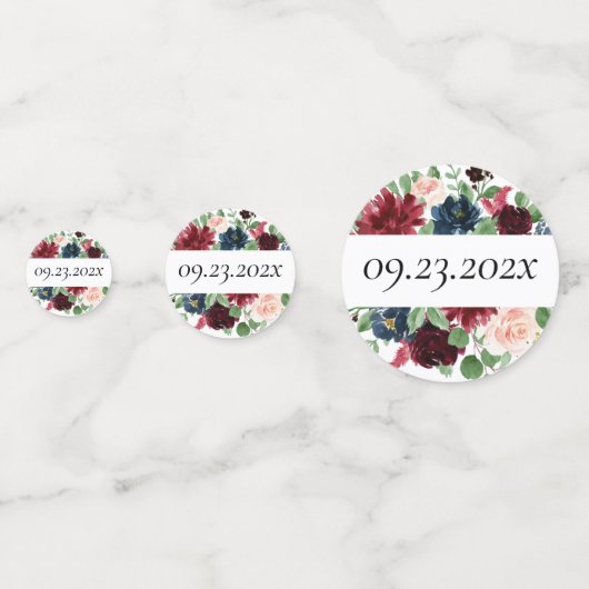 Boho Bloom | Bourgogne Blush en Navy Blue Custom Confetti (Achterkanten)