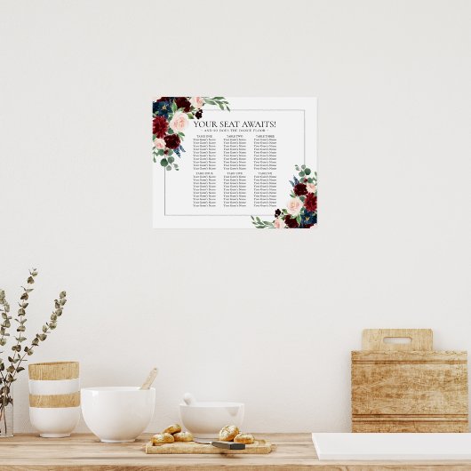 Boho Bloom | Bourgogne en marine 6 tafel stoel gra Poster (Keuken)
