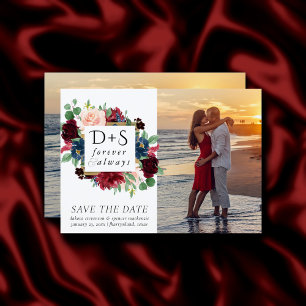 Boho Bloom   Bourgogne en marine Monogram 2 Foto Save The Date