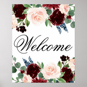 Boho Bloom Bourgogne en Marine Welkom op elk eve Poster