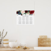 Boho Bloom | Bourgogne en Navy 8 Tafel Seat Grafie Poster (Keuken)