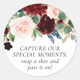 Boho Bloom | Bourgogne en Navy wegwerpcamera Ronde Sticker