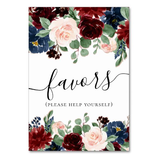 Boho Bloom | Bourgogne Navy Blue en Blush Favors Kaart (Voorkant)