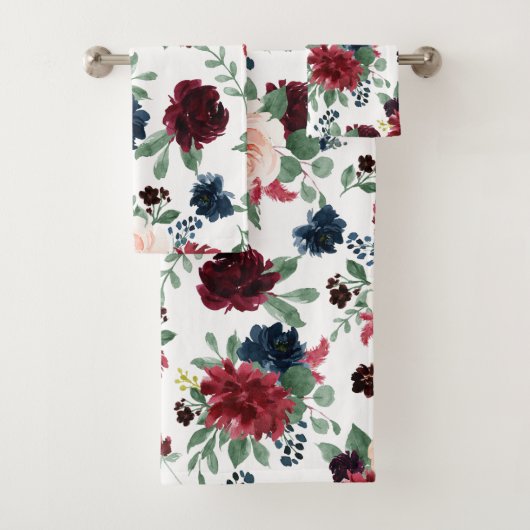 Boho Bloom | Bourgogne Red Blush en Navy Pattern Bad Handdoek (Insitu)