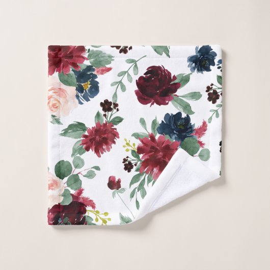 Boho Bloom | Bourgogne Red Blush en Navy Pattern Bad Handdoek (Wasdoekje)