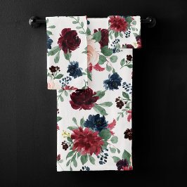 Boho Bloom | Bourgogne Red Blush en Navy Pattern Bad Handdoek