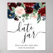 Boho Bloom | Bourgogne Red en Navy Blue Date Jar Poster (Voorkant)