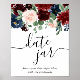 Boho Bloom | Bourgogne Red en Navy Blue Date Jar Poster