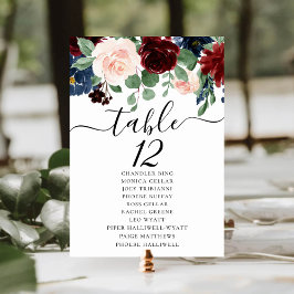 Boho Bloom | Bourgogne Red en Navy Blue Zitplaatse Kaart