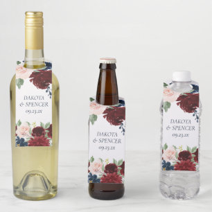 Boho Bloom Bourgogne Rode en Marine Blauwe Roos Flessenhanger