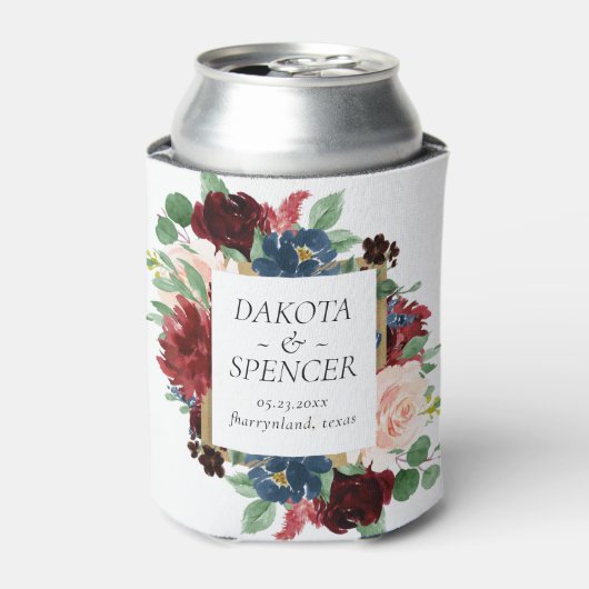 Boho Bloom | Bourgogne Rood en Marine Save the Dat Blikjeskoeler (Blikje Voorkant)