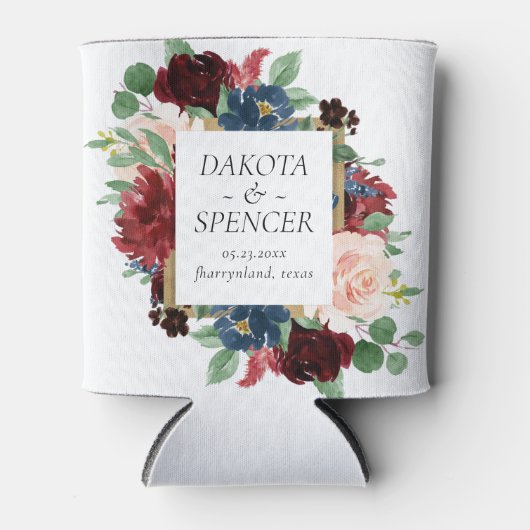 Boho Bloom | Bourgogne Rood en Marine Save the Dat Blikjeskoeler (Voorkant)