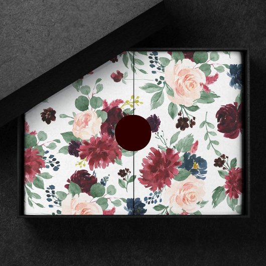 Boho Bloom | Bourgogne rood en marineblauw bloemmo Tissuepapier