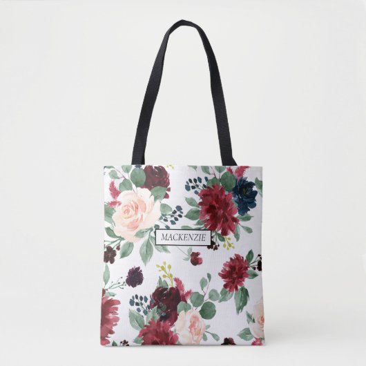 Boho Bloom | Bourgogne Rood en Marineblauw Bruidsm Tote Bag (Voorkant)