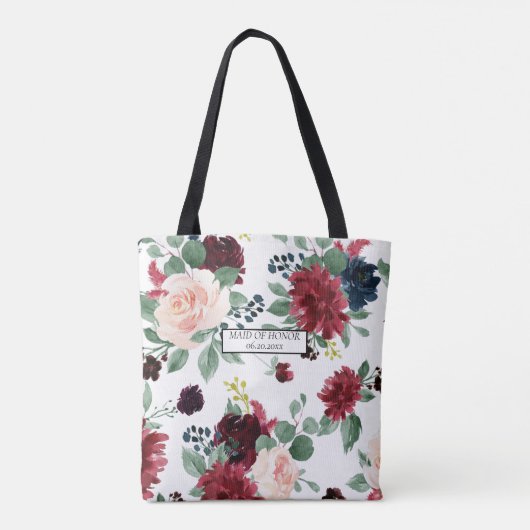 Boho Bloom | Bourgogne Rood en Marineblauw Bruidsm Tote Bag (Achterkant)