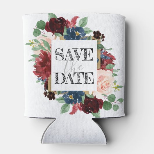 Boho Bloom | Bourgogne rood en marineblauw Save th Blikjeskoeler (Achterkant)