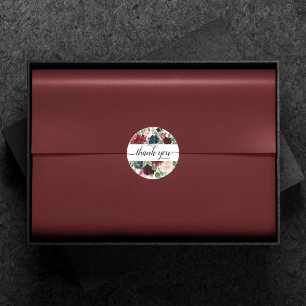 Boho Bloom   Bourgogne Rood en Navy Blauw Dank u Ronde Sticker