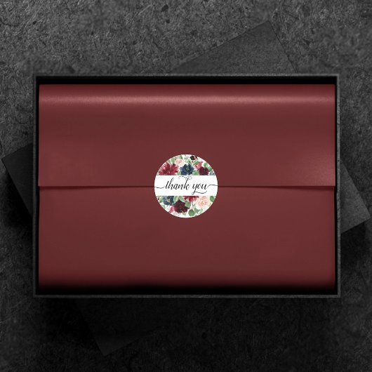 Boho Bloom | Bourgogne Rood en Navy Blauw Dank u Ronde Sticker