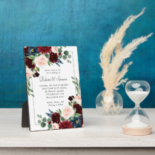 Boho Bloom   Bourgogne Rood en Navy Blauw Keepsake Fotoplaat