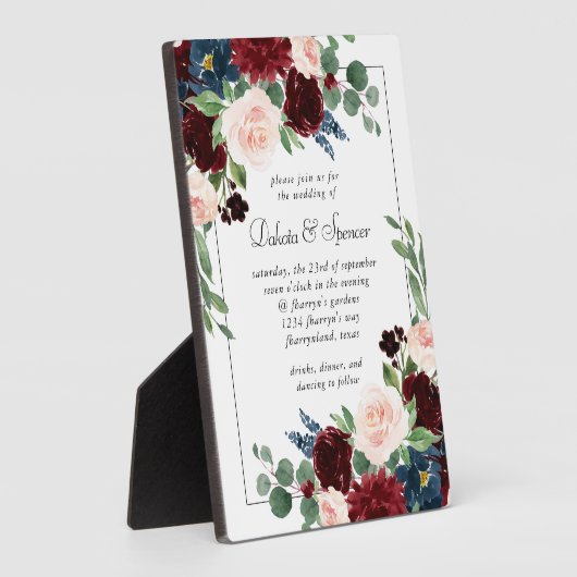 Boho Bloom | Bourgogne Rood en Navy Blauw Keepsake Fotoplaat (Zijkant)
