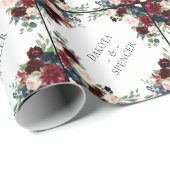 Boho Bloom | Bourgogne Rood en Navy Blue Custom Cadeaupapier (Rol Hoek)