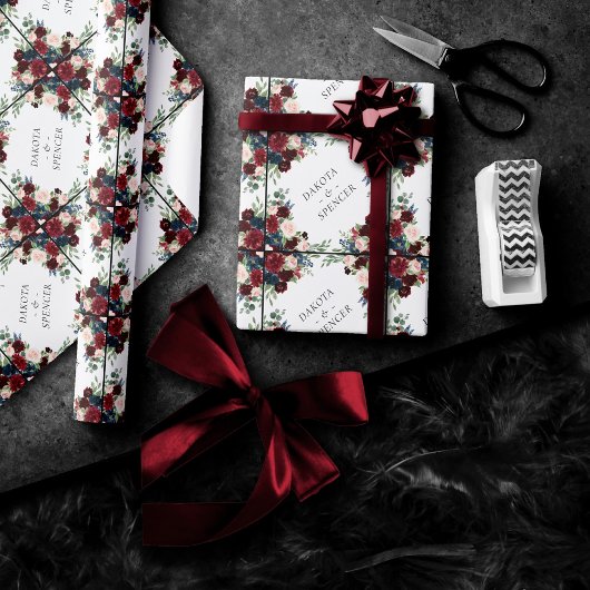 Boho Bloom | Bourgogne Rood en Navy Blue Custom Cadeaupapier