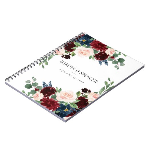 Boho Bloom | Bourgogne Rood en Navy Blue Custom Notitieboek (Linkerzijde)